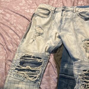 Lauren Vidal Blue Bootcut Jeans with Distressed Details